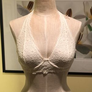 Aerie Cream Lacy Halter Top Bralette